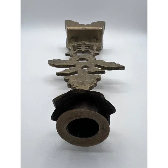 Vintage Brass Candlestick Holder Asian Inspired Bird & Floral Design Decor - Picture 9 of 12
